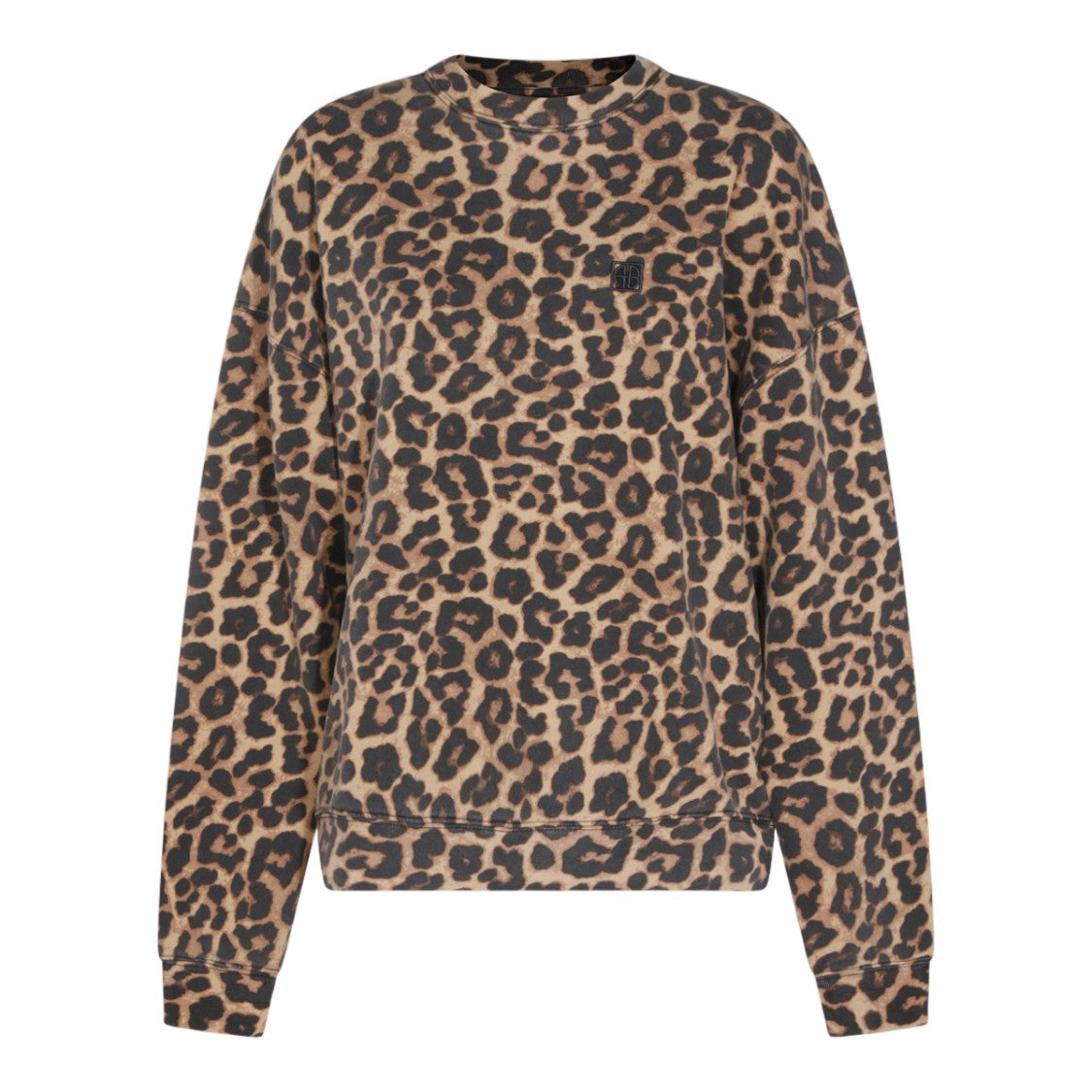 Anine Bing Leopard Print Sweater With Classic Crew Neckline And Ribbed Finishes