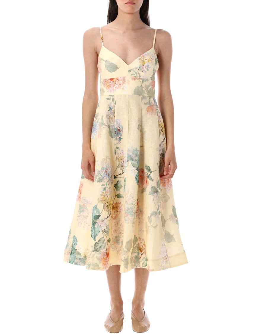 Zimmermann Illuminate Midi Dress With Fitted Bustier And Flared Skirt