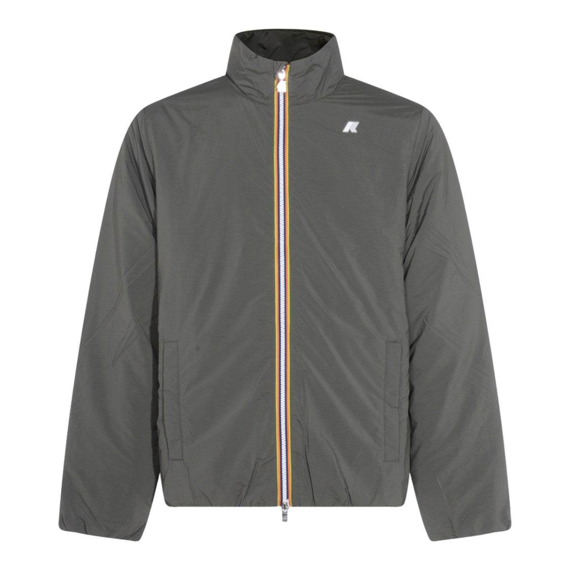 K-Way Grey Jacket With Zipper And Contrast Stripes