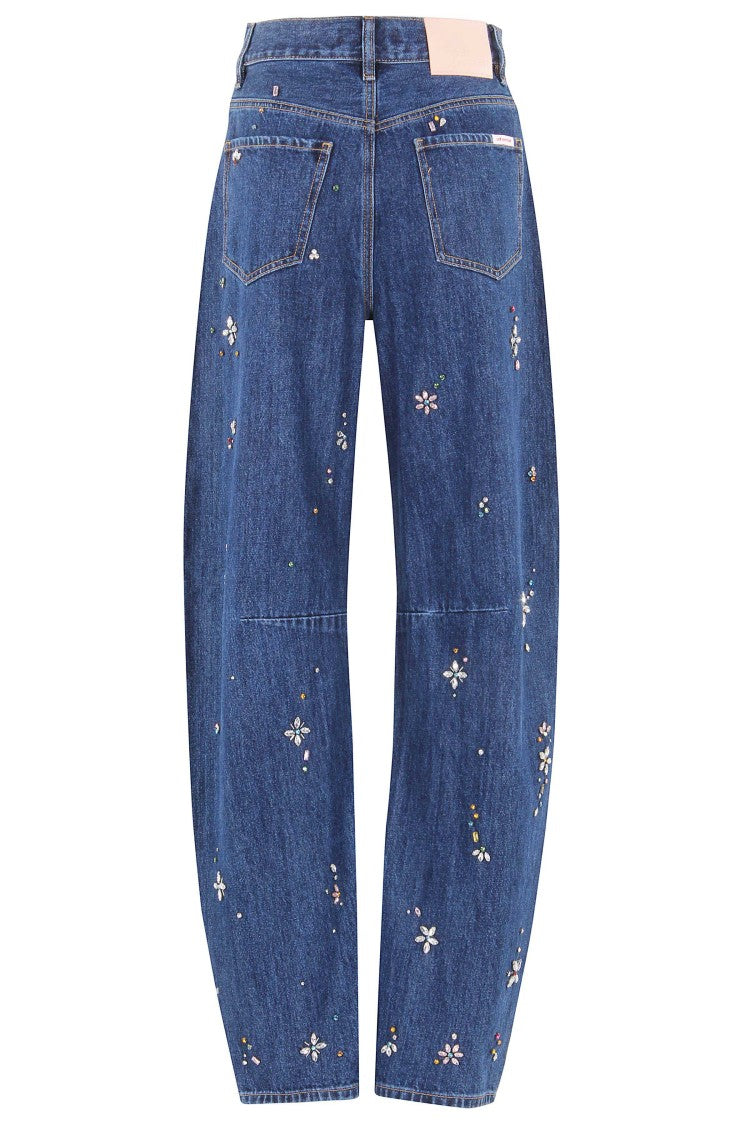 Self-Portrait Blue Embellished Barrel Leg Jeans