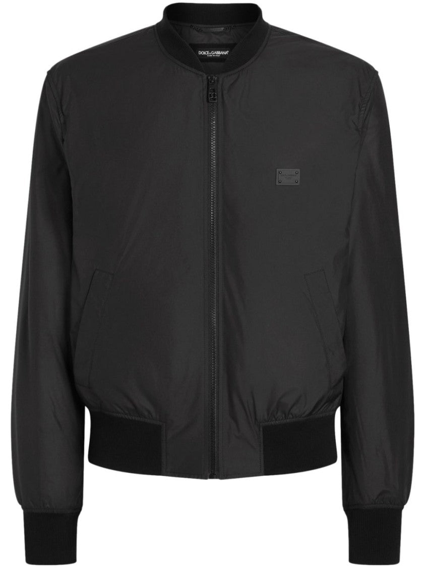 Dolce & Gabbana Black Lightweight Bomber Jacket With Ribbed Cuffs