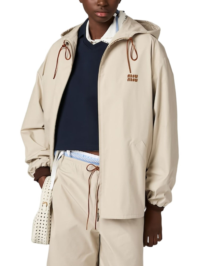 Miu Miu Beige Relaxed Fit Hooded Drawstring Jacket