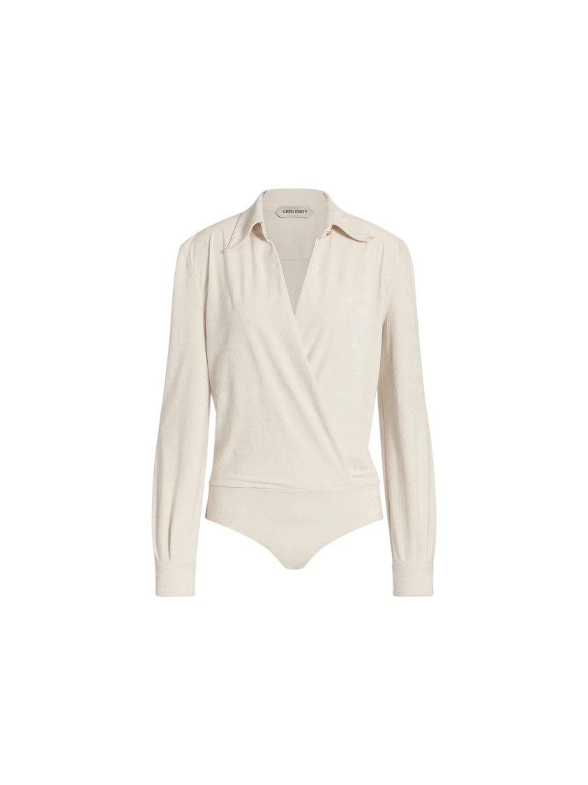 Alberta Ferretti Wrap-Style V-Neck Long-Sleeve Bodysuit