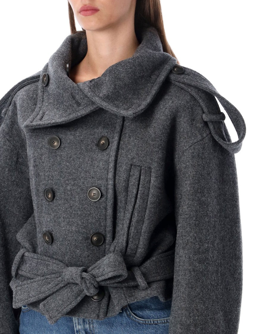 7 For All Mankind Double-Breasted Cropped High-Neck Mini Coat