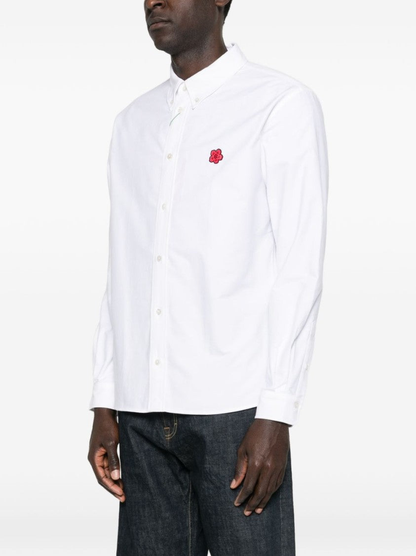 Kenzo Button-Down White Shirt With Floral Emblem