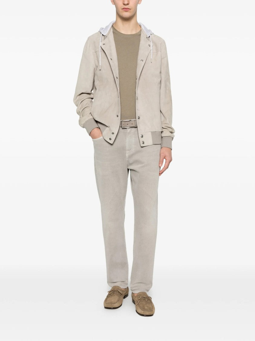 Eleventy Suede-Texture Grey Hooded Bomber Jacket
