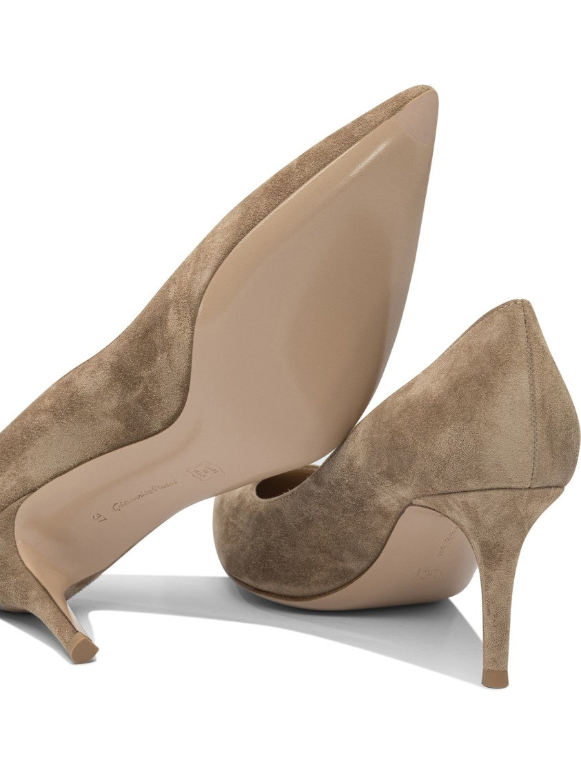 Gianvito Rossi Mid-Height Beige Suede And Leather Heeled Shoes