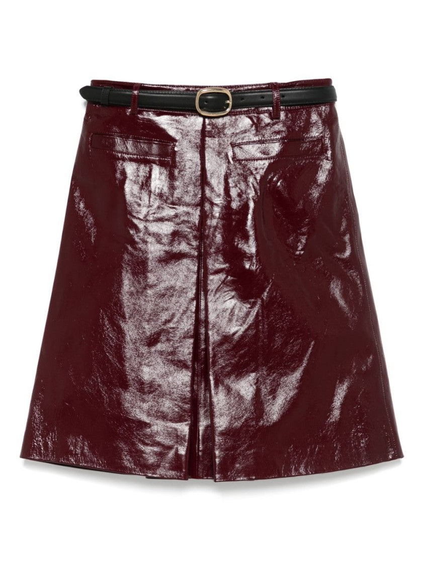 Self-Portrait Glossy Burgundy Mini Skirt With A-Line Silhouette