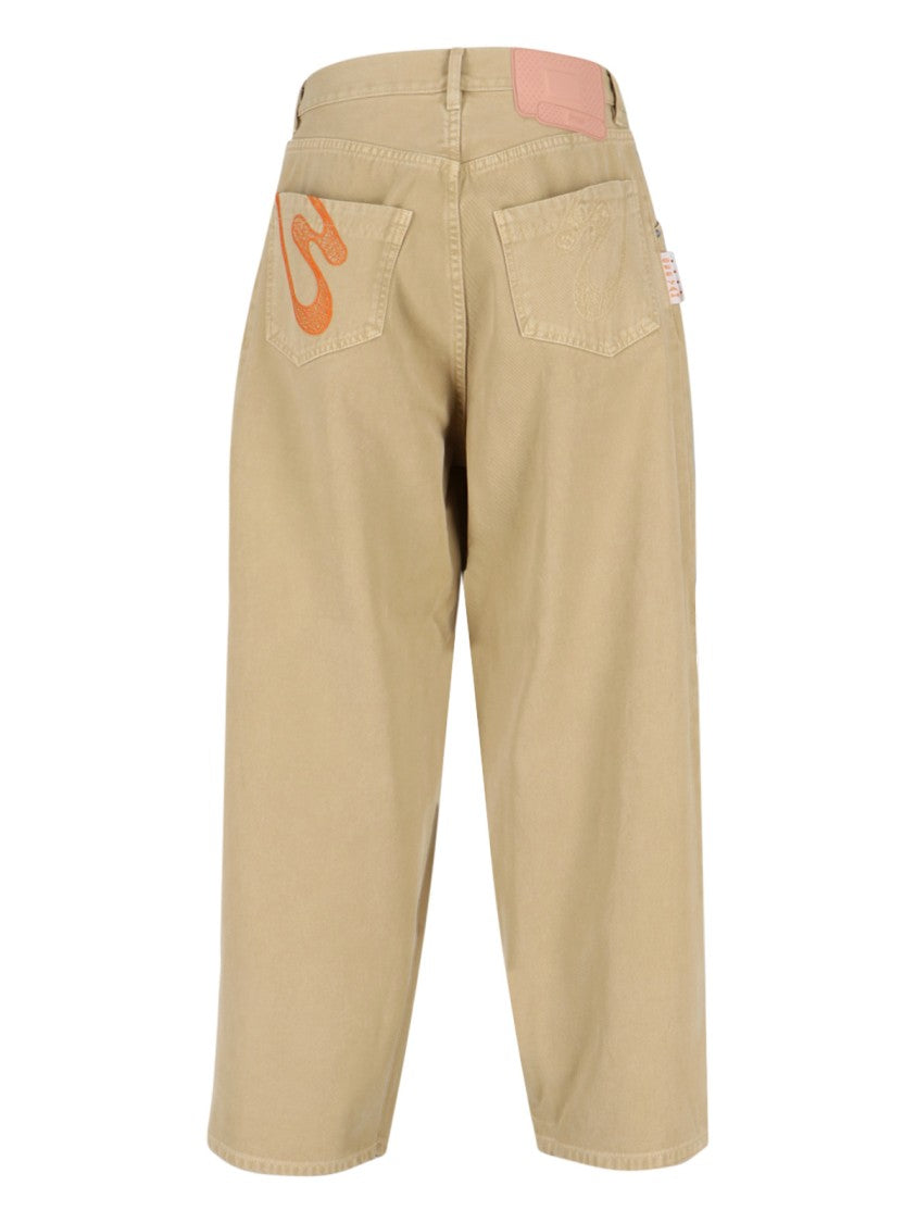 Pdf Wide-Leg Beige Cotton Canvas Pants