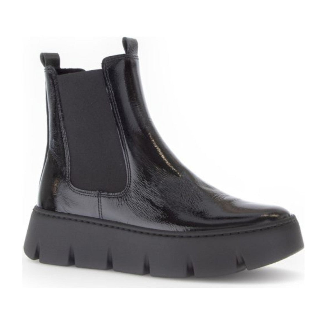 Gabor Black Glossy Patent Leather Elastic Panel Boots
