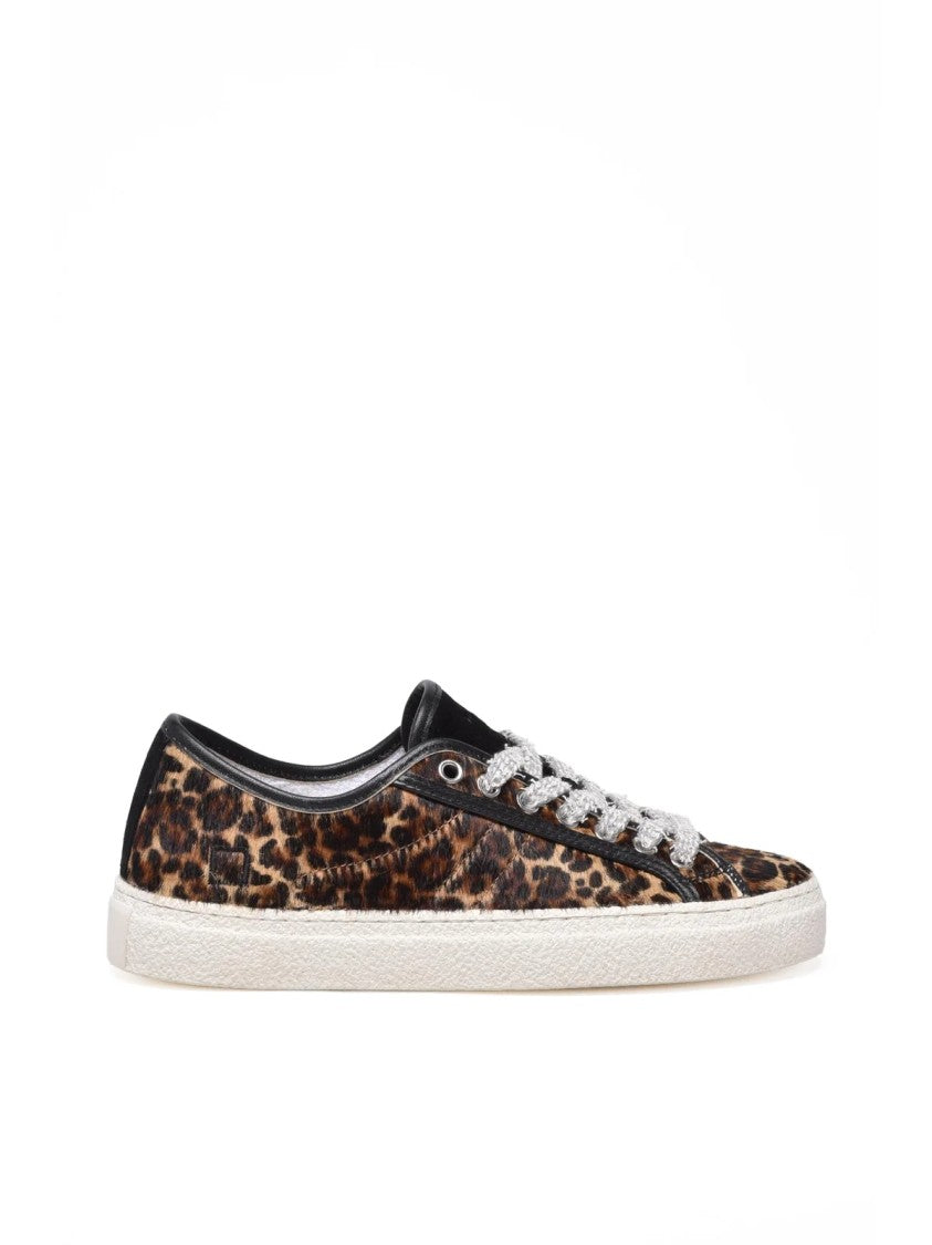 D.A.T.E Leopard Pony-Effect Leather Sneakers