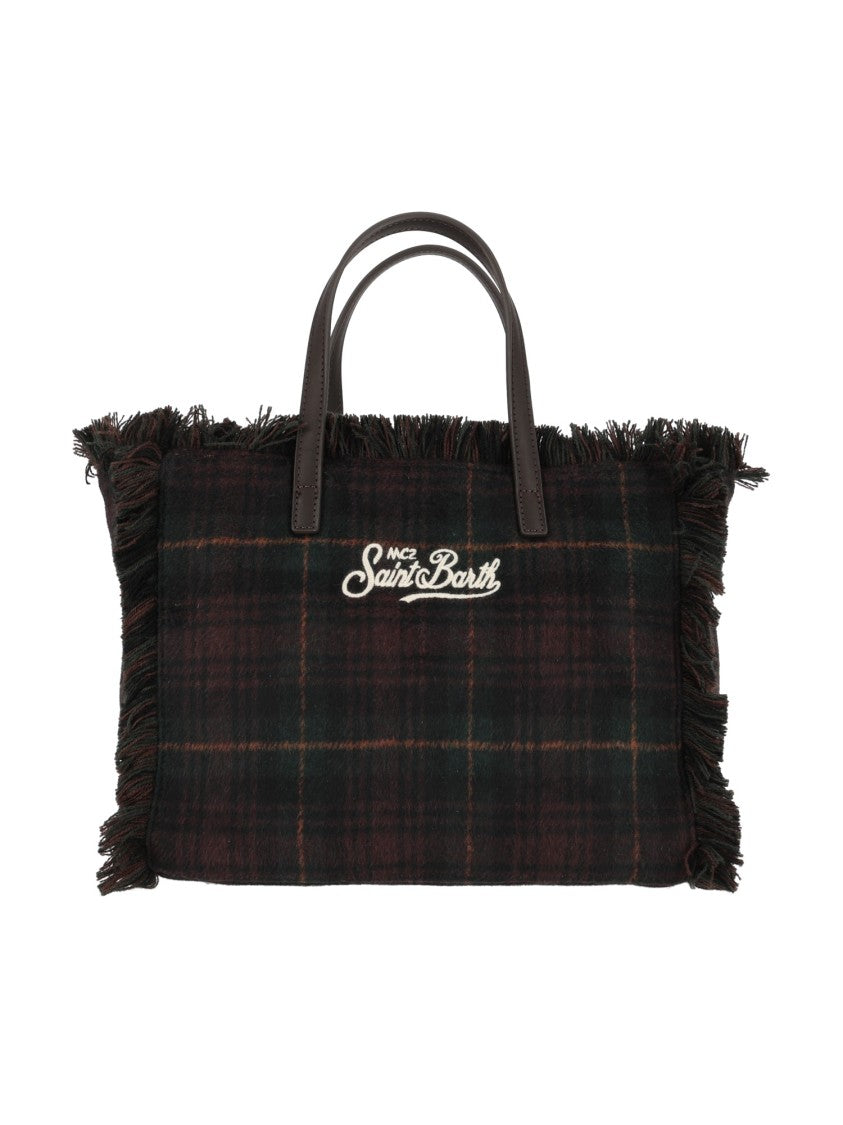 Mc2 Saint Barth Dark Tartan Colette Wool N-Tartan 5118 Embroidered Tote Bag