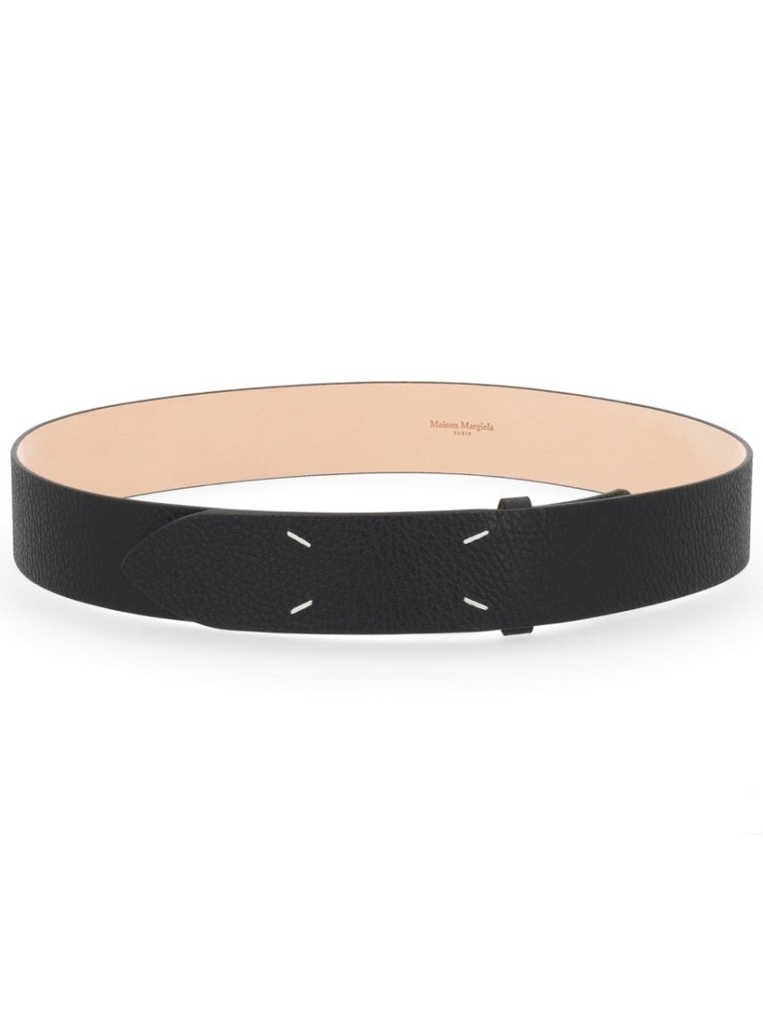 Maison Margiela Black Four Stitches Textured Leather Belt