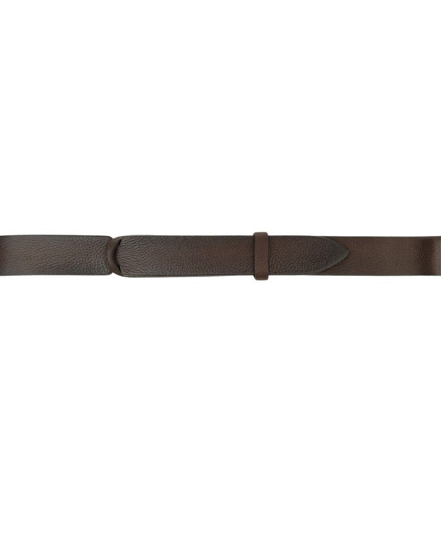 Orciani Nobuckle Brown Leather Belt With Design