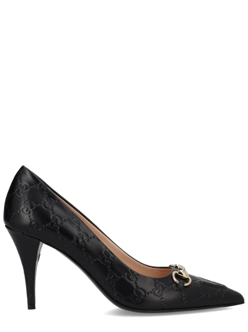 Gucci Pointed-Toe Metallic Clamp Leather Pumps