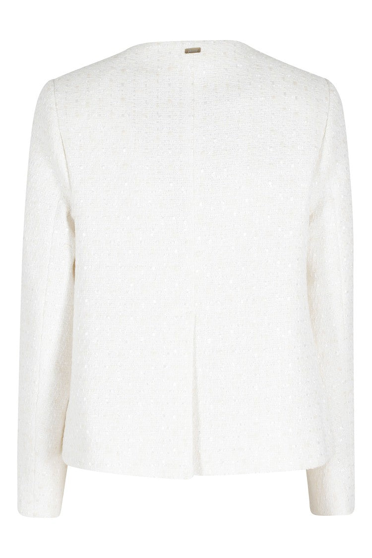 Herno Ivory Tweed Round-Neck Cotton-Blend Blazer