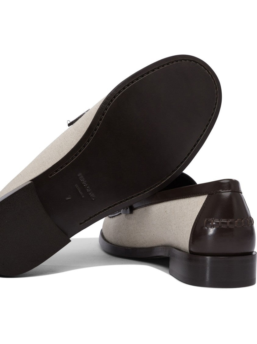 Ferragamo Leather-Textile Blend Loafers With Decorative Buckle