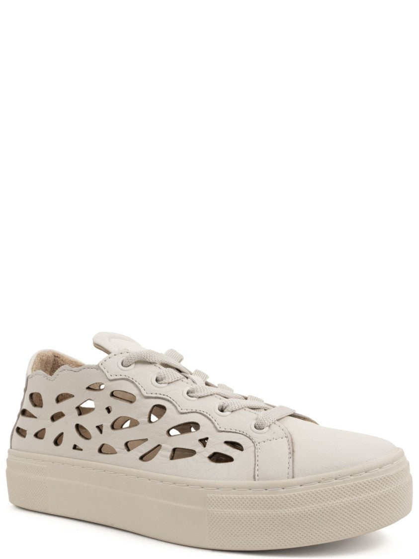 Sergio Moretti Beige Cut-Out Design Trainers With Lace-Up Front