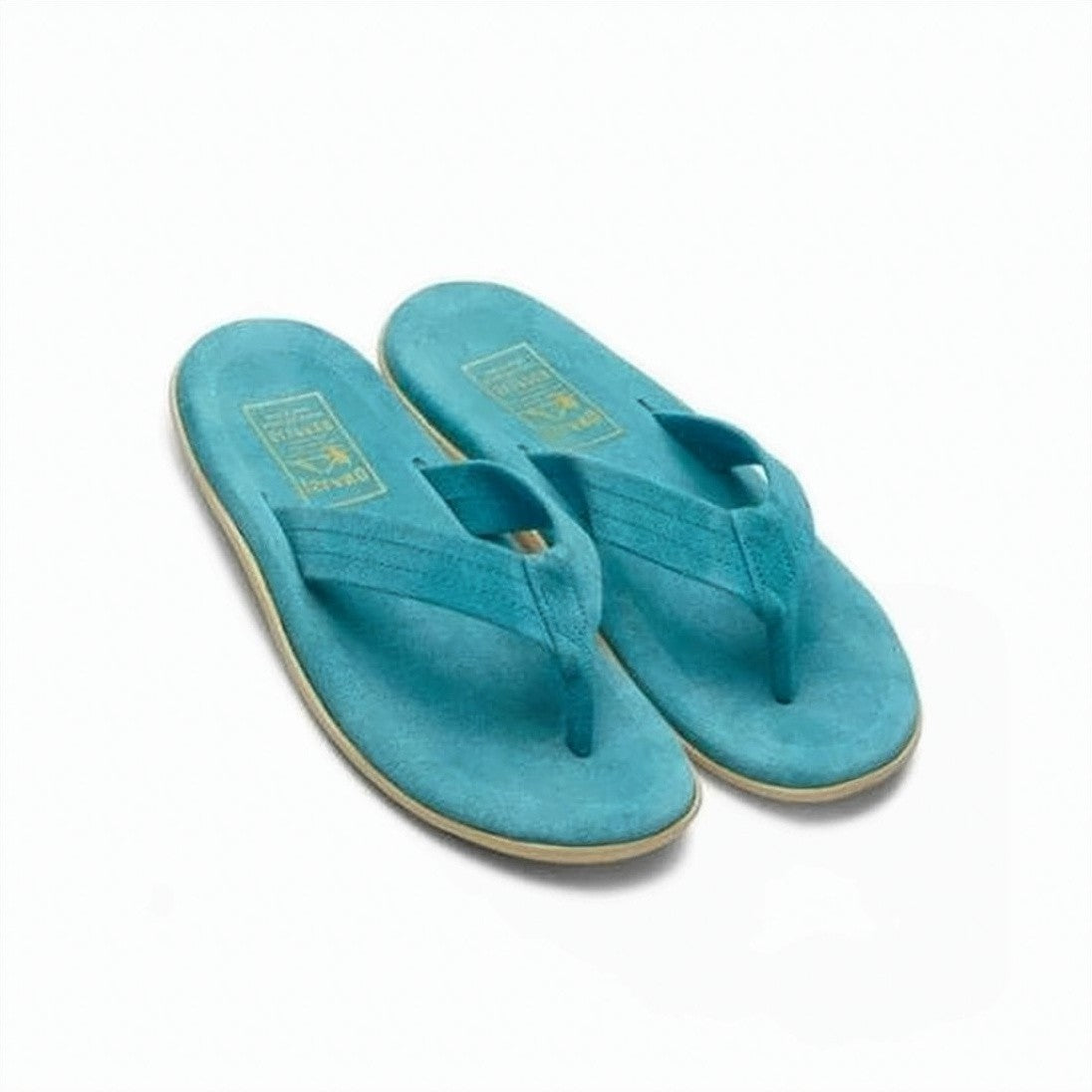 Island Slipper Turquoise Suede Slip-On Sandals With Cushioned Footbed