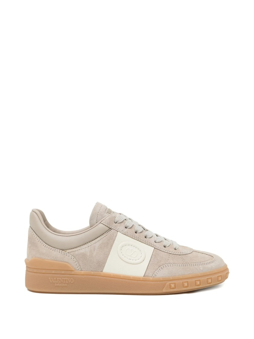 Valentino Beige Low-Top Suede Mixed-Material Sneakers