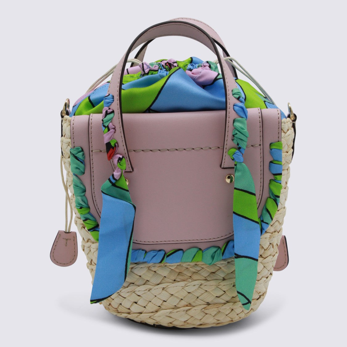 Cuba Lab Woven Straw Bucket Bag With Floral Handles