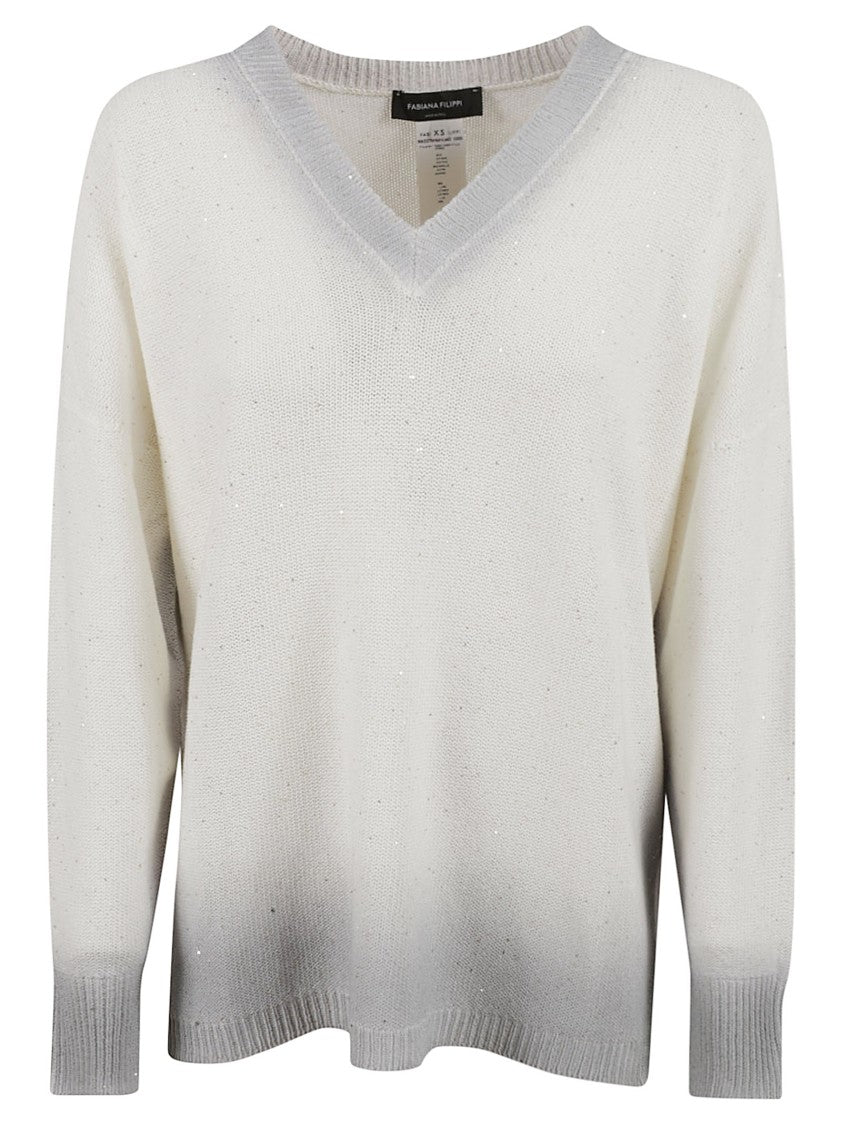 Fabiana Filippi V-Neck White Sweater With Subtle Shimmer