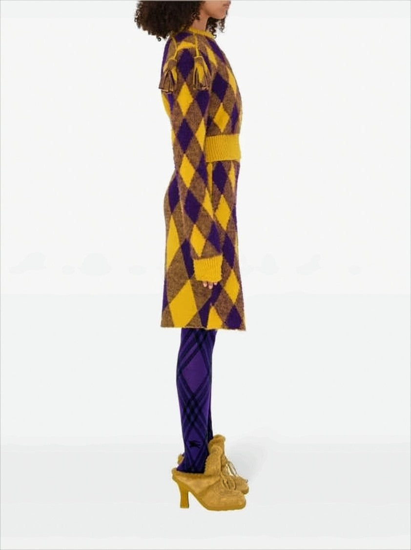 Burberry Argyle Pattern Wool Midi Skirt