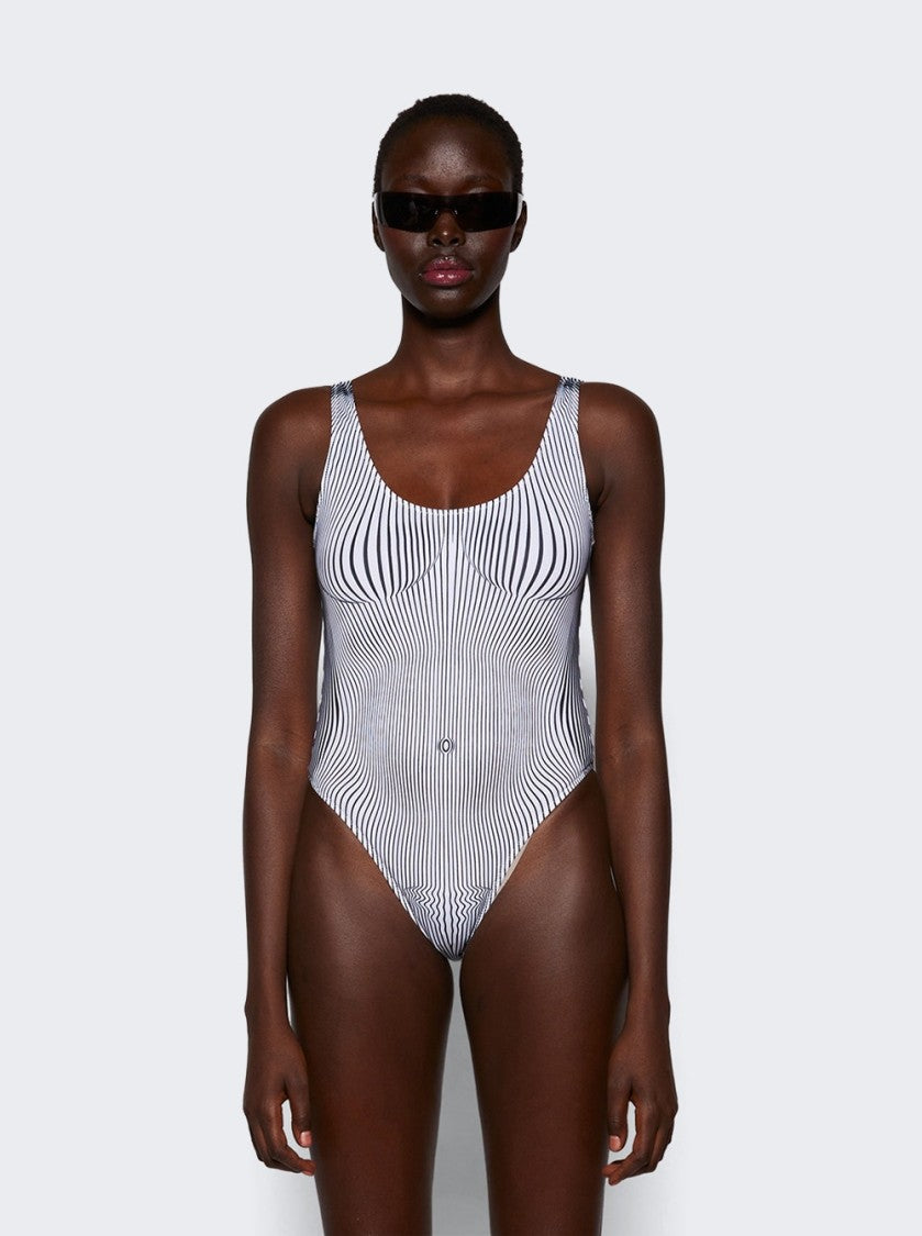 Jean Paul Gaultier Pinstripe Body Morphing Swimsuit White And Black