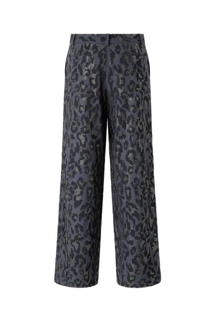 Pinko Grey Polyester-Viscose Blend Leopard-Print Trousers
