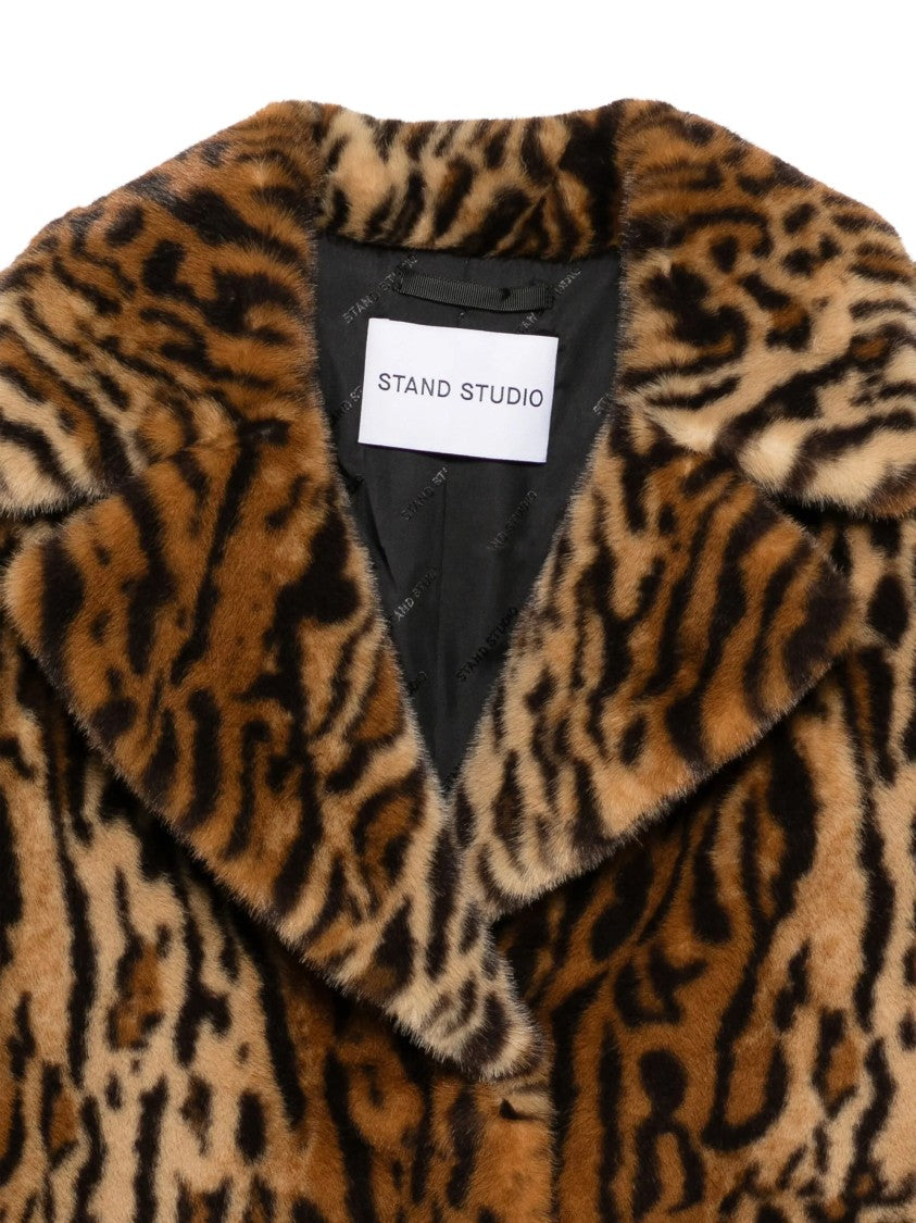 Stand Studio Plush Faux Fur Coat With Bold Animal Print Design