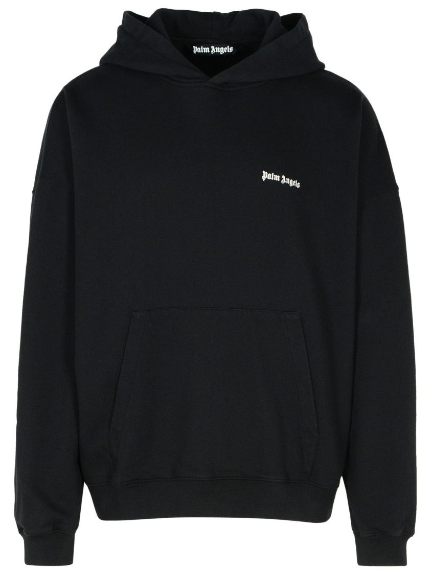 Palm Angels Hooded Black Cotton Sweatshirt