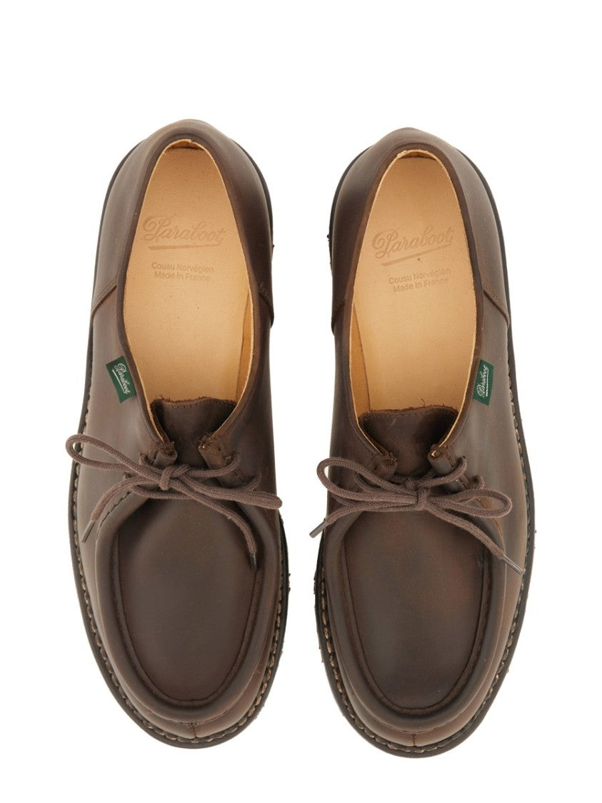 Paraboot Brown Leather Lace-Up Moccasin With Treaded Outsole