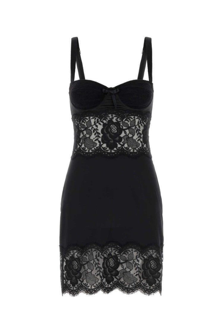 Dolce & Gabbana Black Satin And Lace Dress
