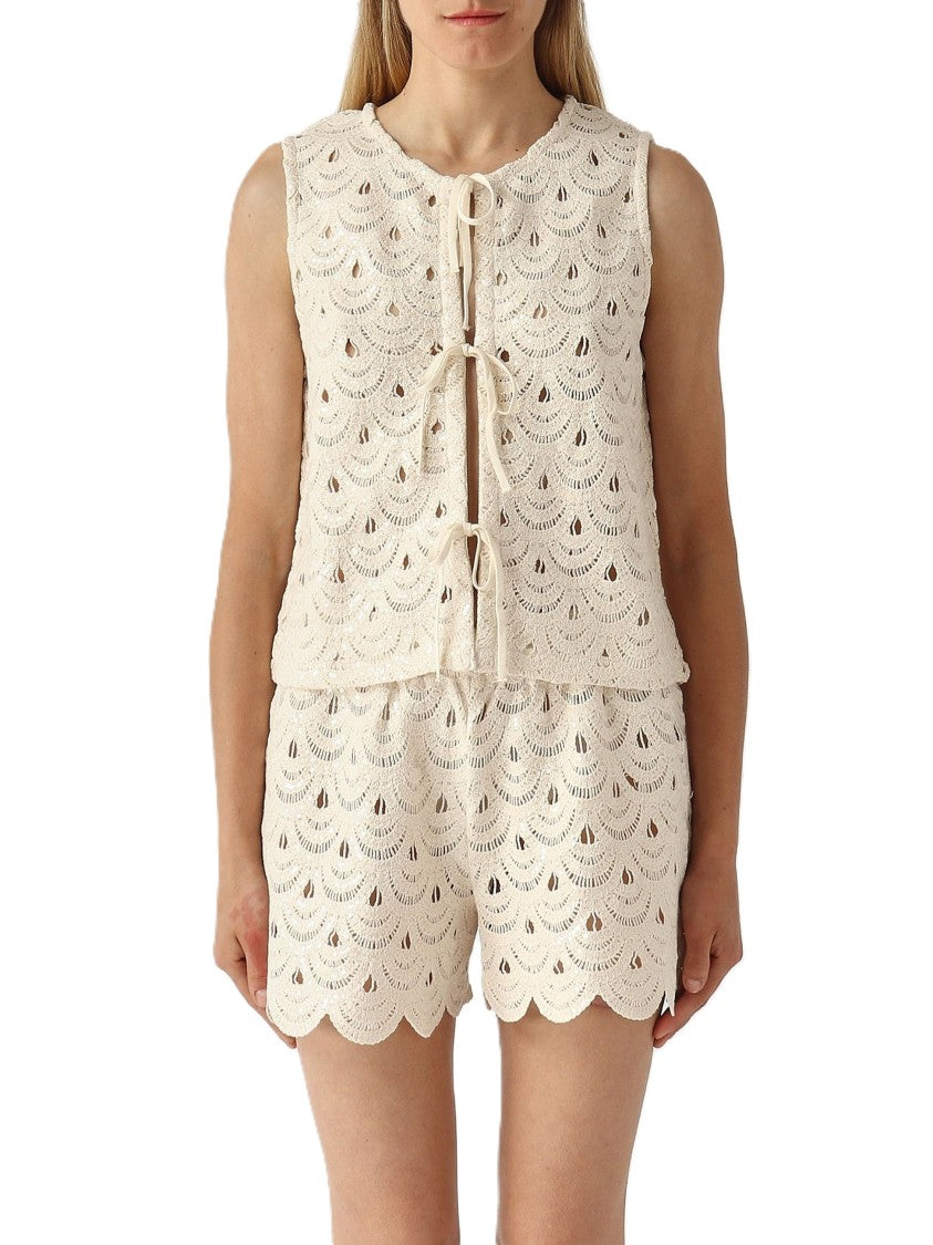 Mc2 Saint Barth Sleeveless Lace Top And Shorts Set