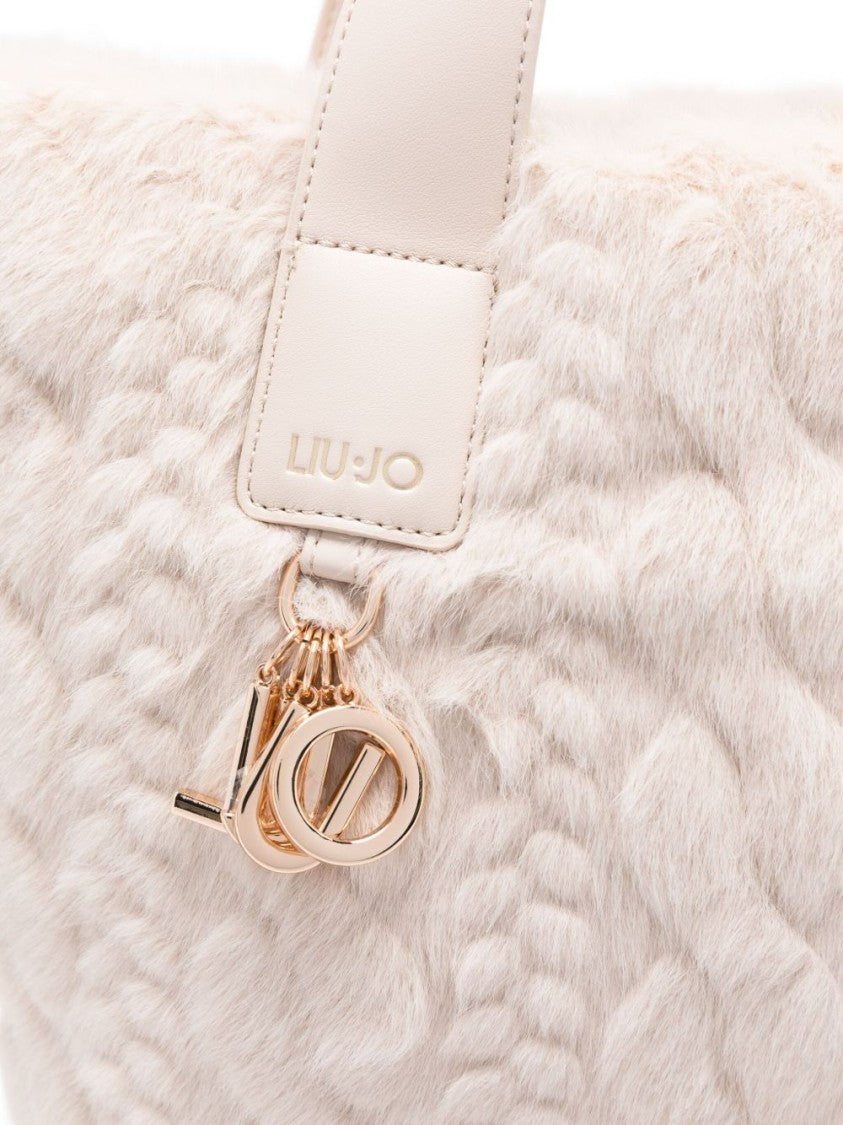Liu Jo Plush Cable-Knit Tote Handbag With Zip Closure