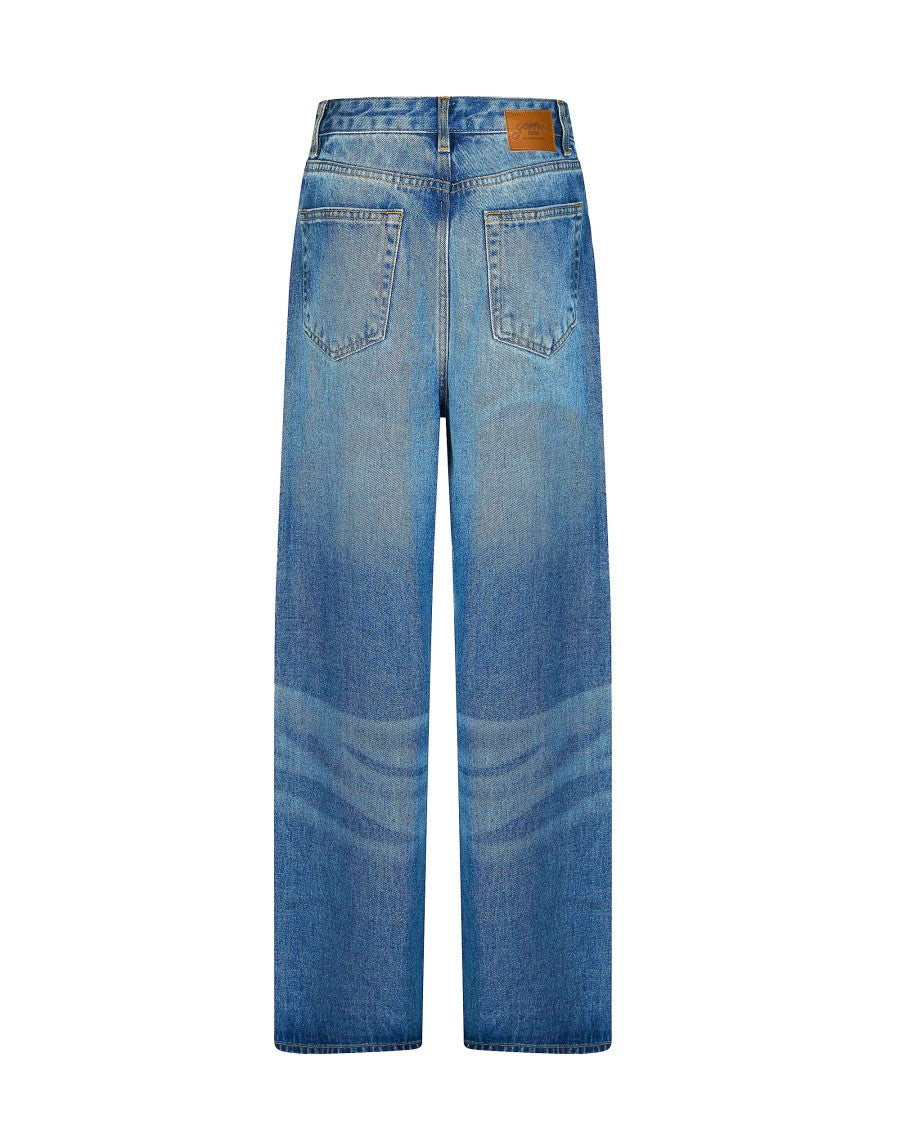 Ganni Contrast Patches Tencel Wide-Leg Jeans
