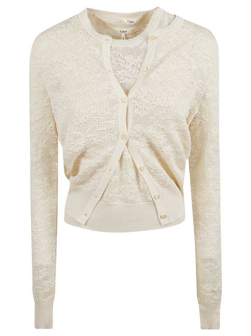 Chloé Lace-Effect Knit Twin Set Featuring Cardigan