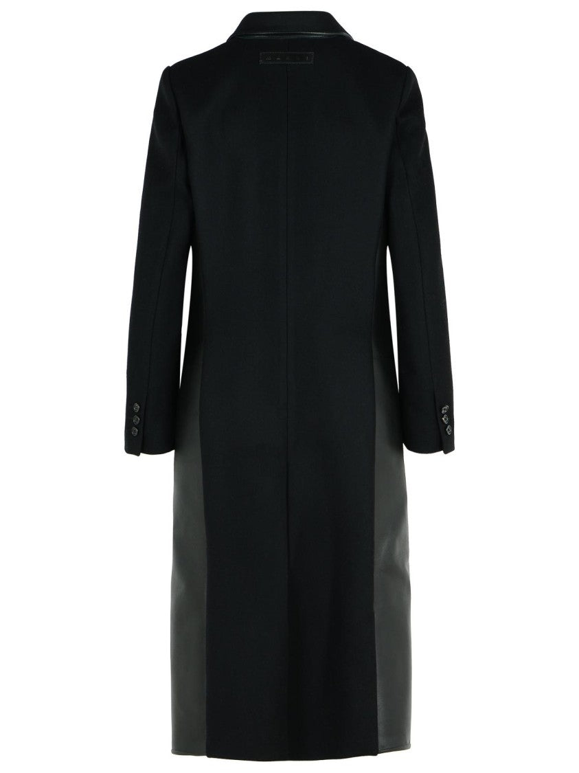 Marni Black Leather And Virgin Wool Coat