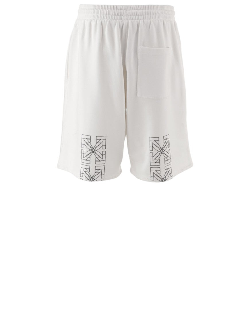 Off-White Heraldic Arrow Cotton Shorts With Drawstring Waistband