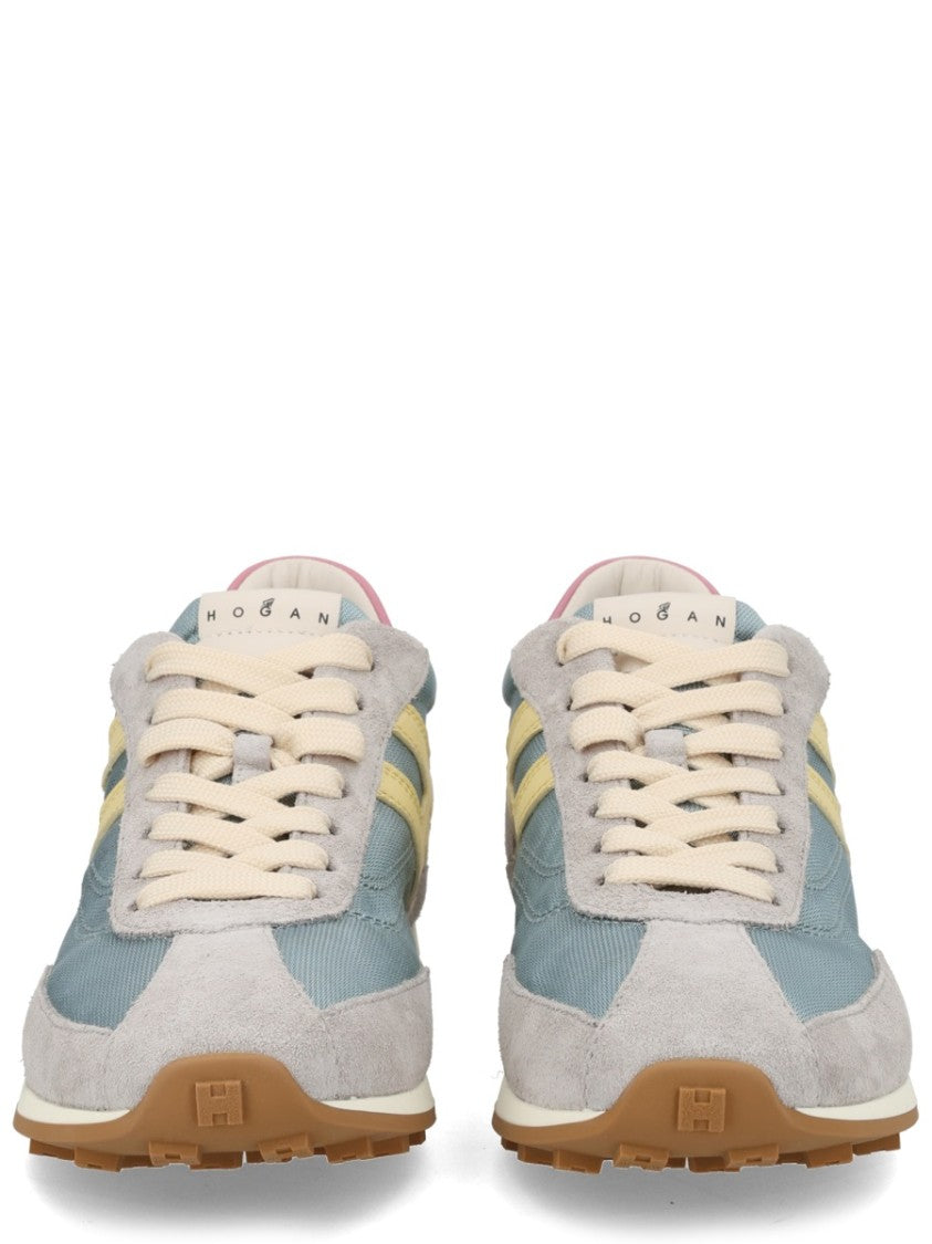 Hogan Blue Athletic Retro Suede Overlay Nylon Sneakers