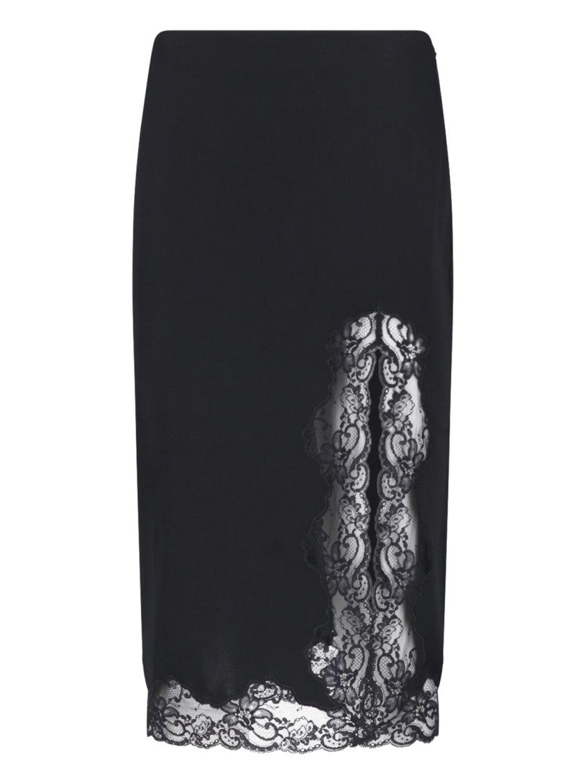 Balmain Black Viscose Lace Midi Skirt