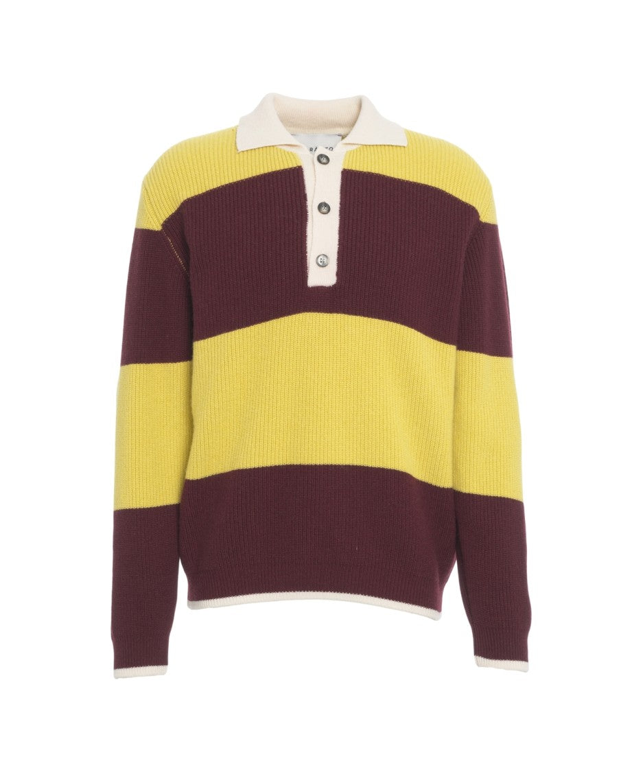 Amaranto Multicolored Striped Knit Pullover With Polo Collar