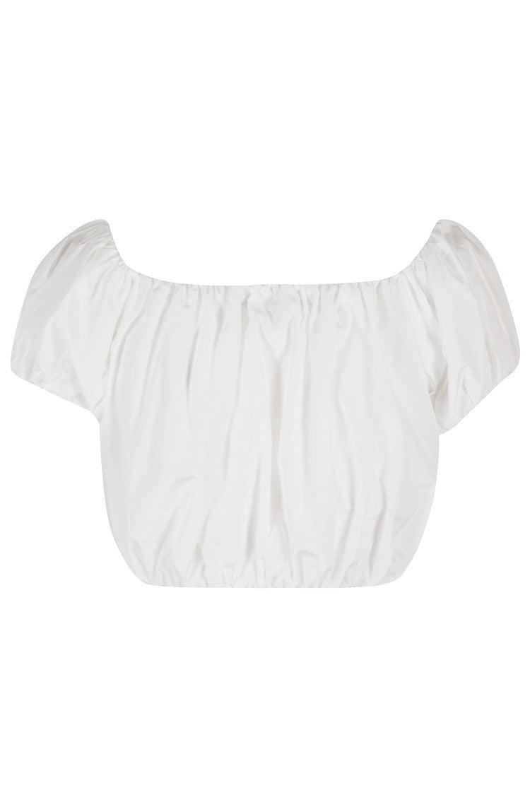 The Andamane Cropped White Cotton Taffeta Top