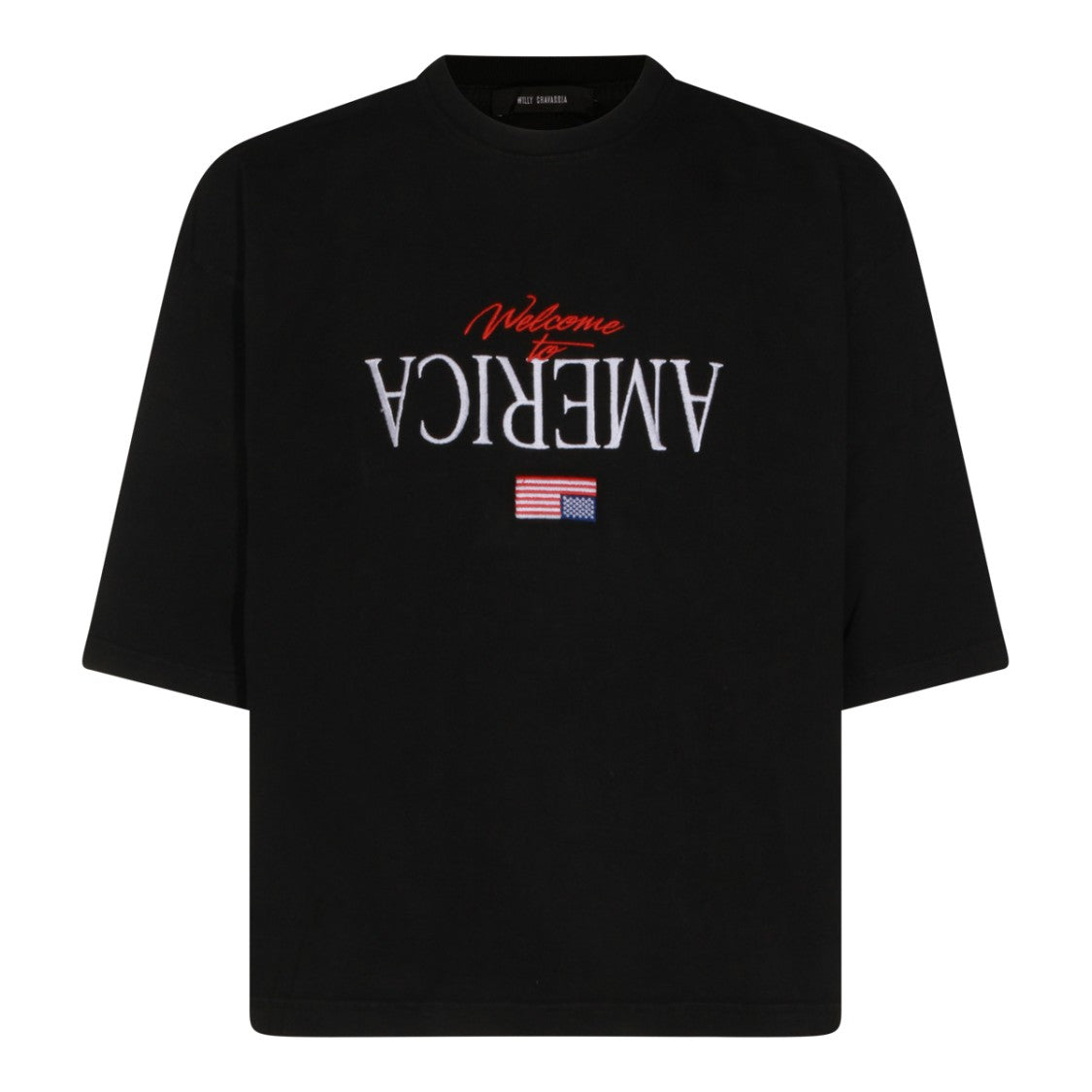 Willy Chavarria Black Oversized T-Shirt With Inverted Embroidered Text