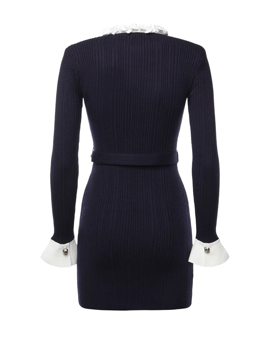 Self-Portrait Ribbed Knit Jewel Button Floral Mini Dress