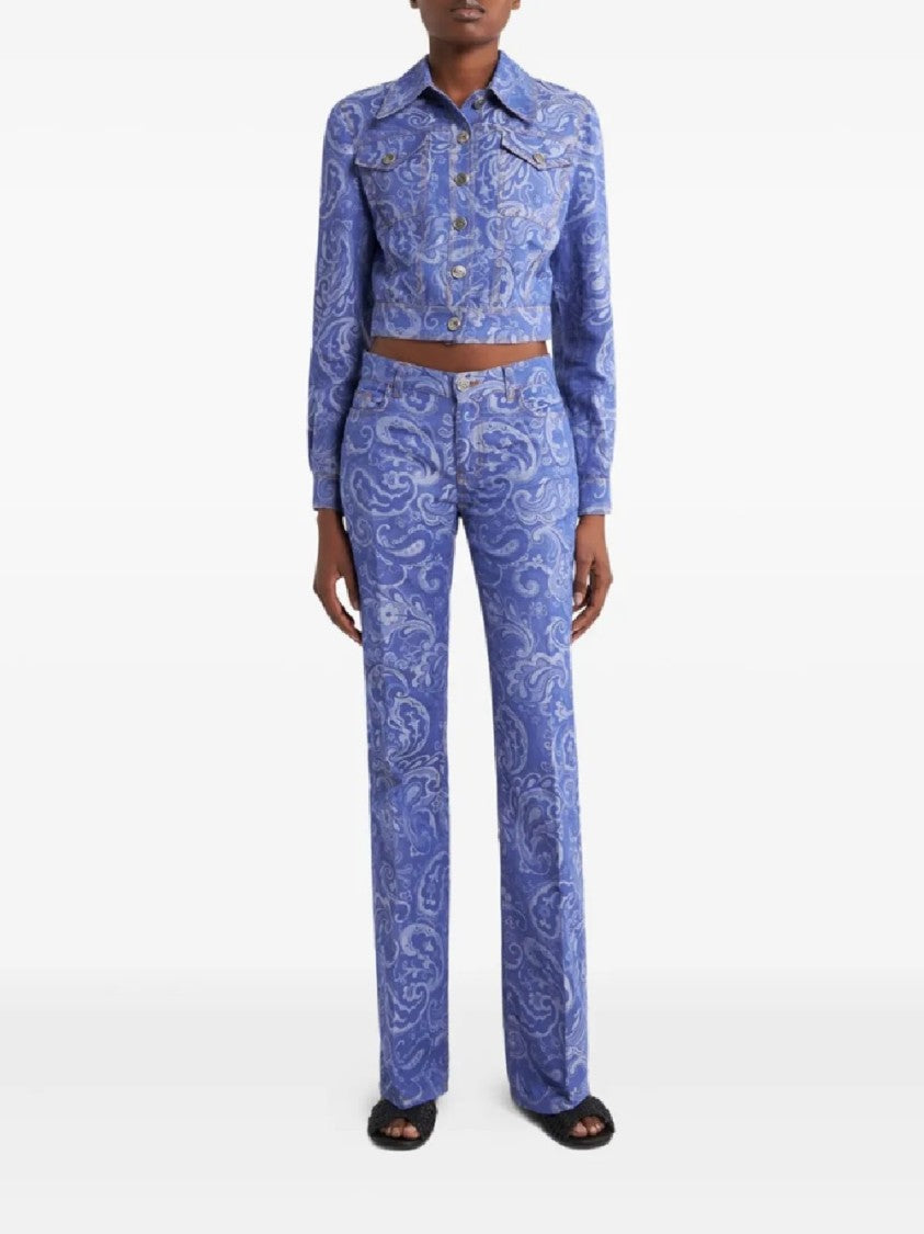 Etro Flared Denim Jeans With Paisley Pattern
