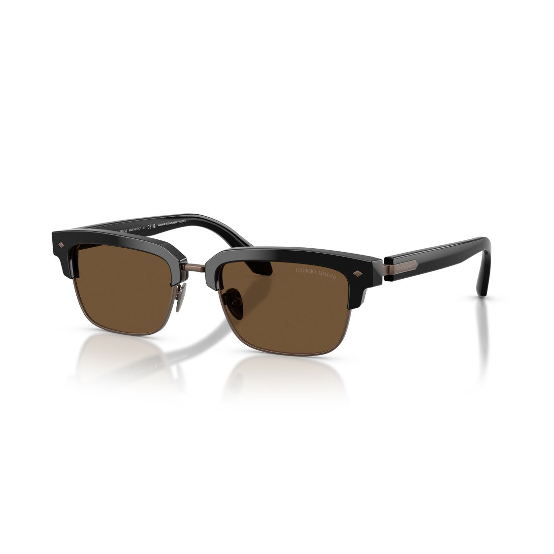 Giorgio Armani 0Ar8243 Rectangular Black Acetate Sunglasses With Brown Lenses