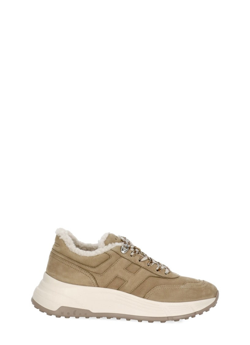 Hogan Beige Leather Fur-Lined Sneakers