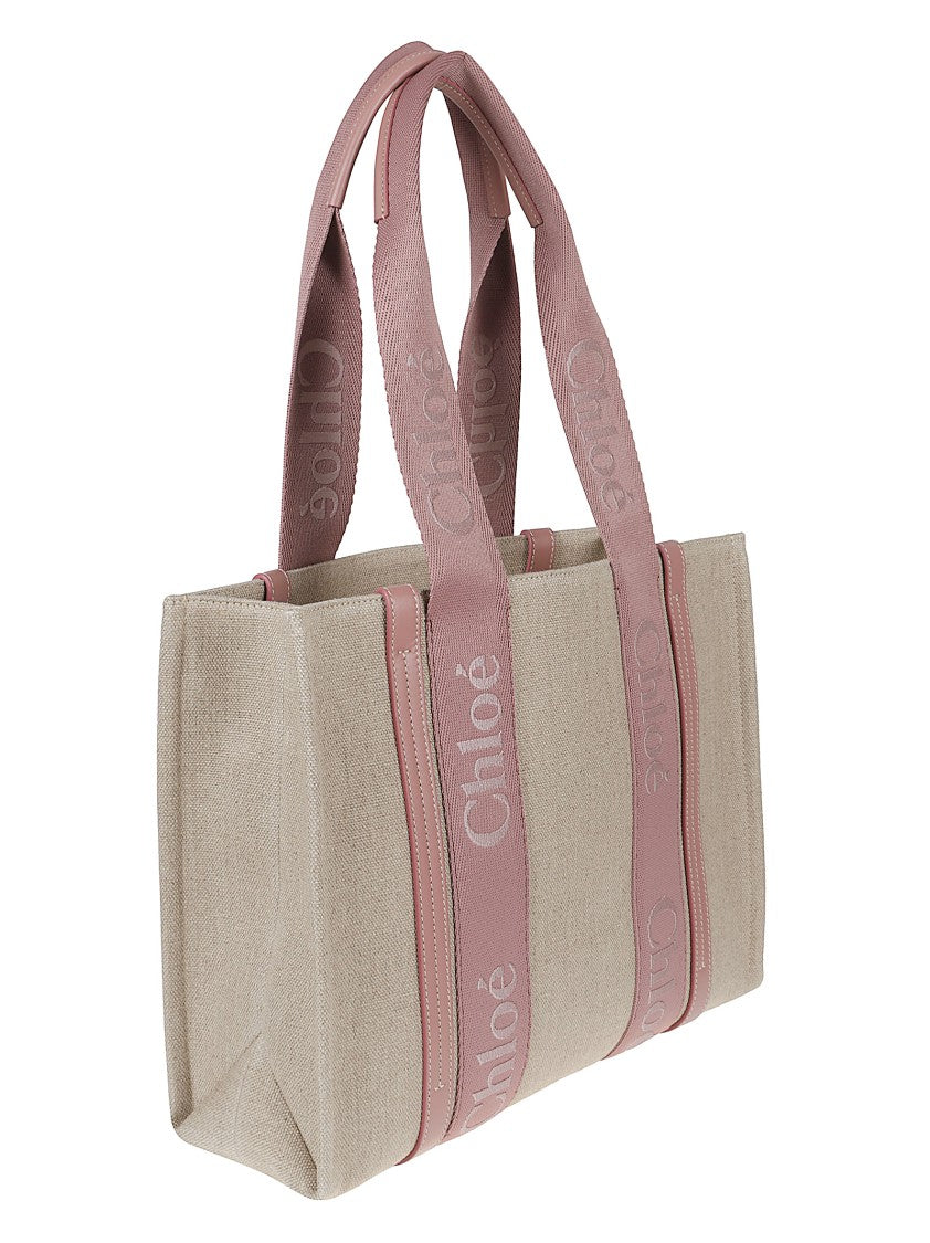 Chloé Beige Linen Woody Tote Bag