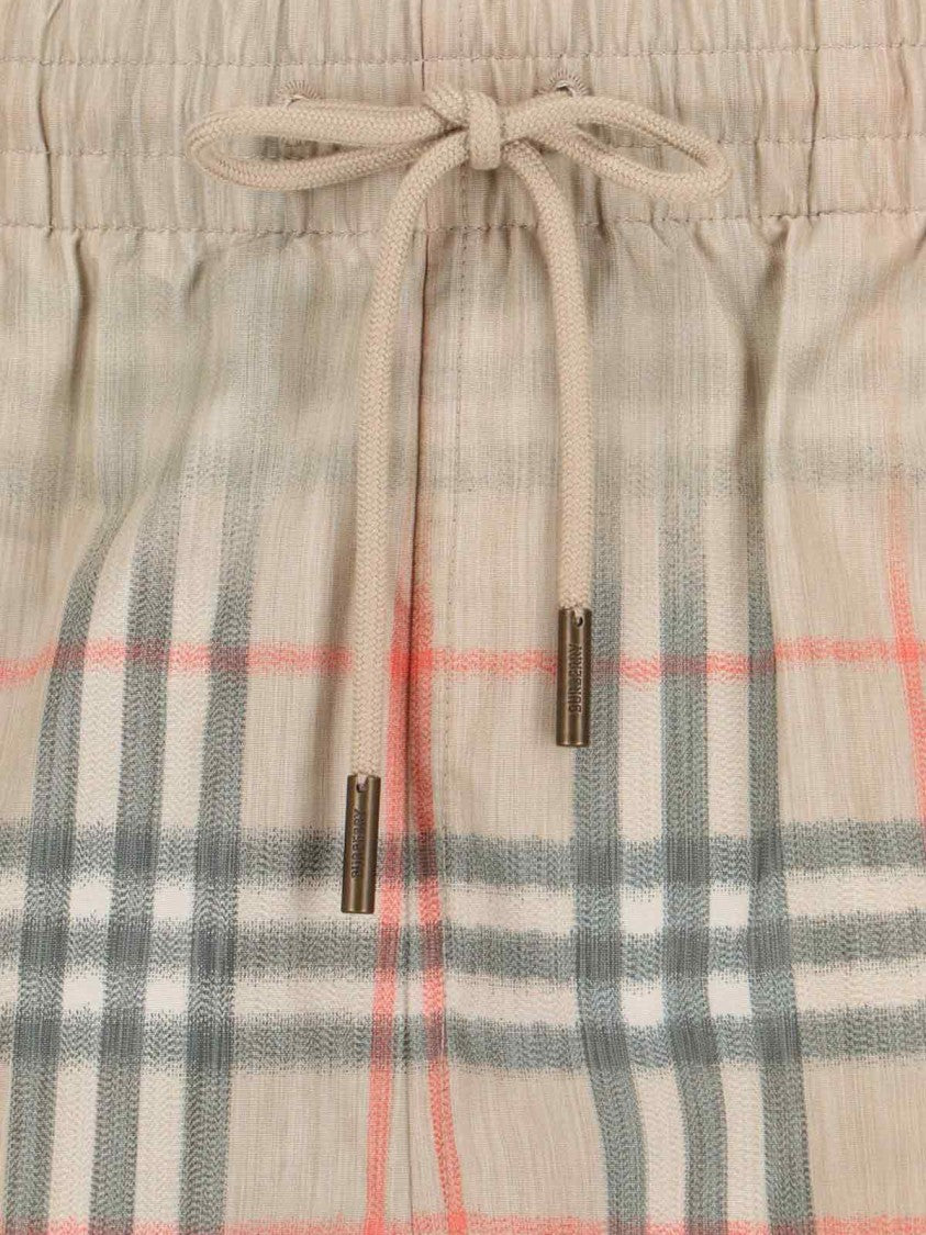 Burberry "Check" Beach Shorts In Beige Fabric
